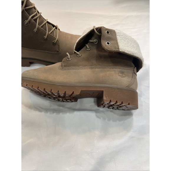 Timberland Jayne Waterproof Teddy Fleece Fold Down Brown Nubuck Women Size 8 - Picture 2 of 10